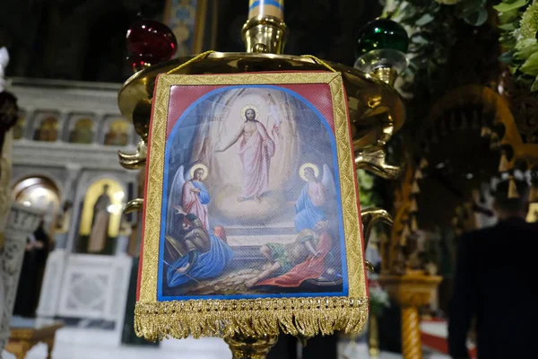 Icono Resurrección Durante Las Celebraciones Pascua Ortodoxa Iglesia San Jorge —  Fotos de Stock