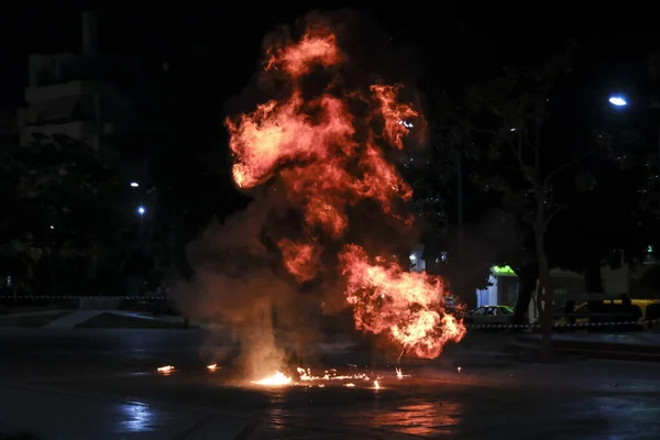 Petrol Bomb Explode Celebrations Orthodox Easter Church Saint George Athens — Stock Photo, Image
