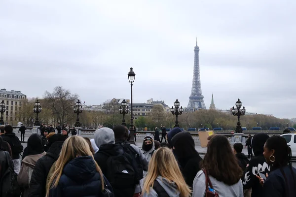 Öğrenciler Nisan 2023 Paris Fransa Daki Reformlara Karşı Düzenlenen Ulusal — Stok fotoğraf