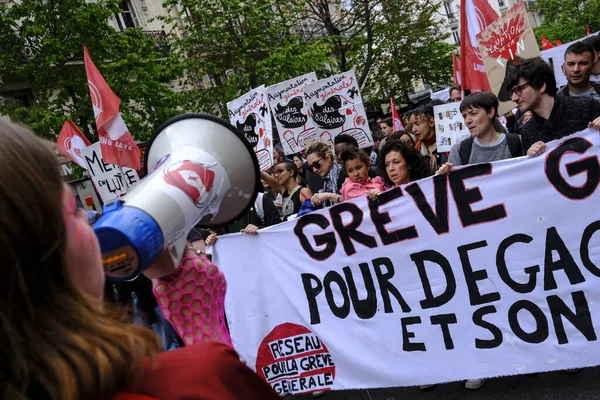 2023 파리에서 노동절 노동절 시위에 시위대는 노동자의 — 스톡 사진