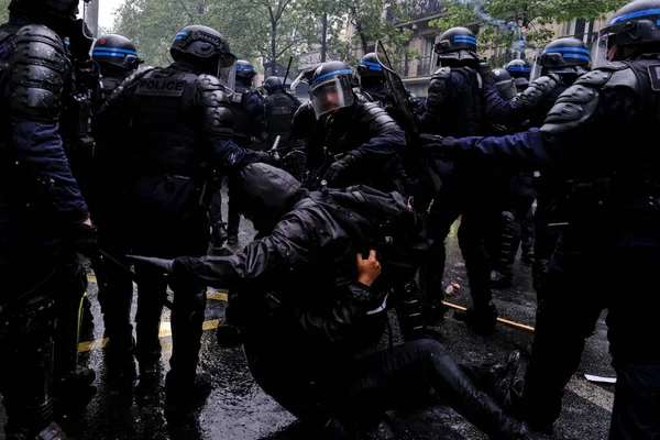 Oproerpolitie Botste Met Demonstranten Aan Zijlijn Van Jaarlijkse Bijeenkomst Van — Stockfoto