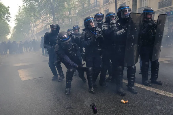 Polícia Choque Entrou Confronto Com Manifestantes Margem Comício Anual Dia — Fotografia de Stock