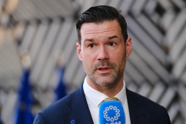 Kalkınma Bakanı Johan ForsSELL 4 Mayıs 2023 'te Brüksel, Belçika' daki AB Dışişleri Konseyi 'ne (Kalkınma) katılmak üzere geldi..