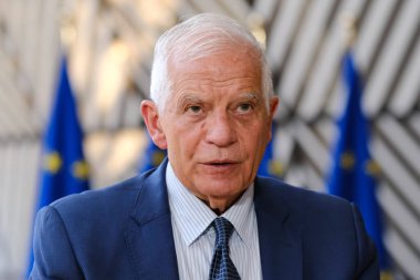 AB Yüksek Temsilcisi Josep BORRELL 4 Mayıs 2023 'te Brüksel, Belçika' daki AB Dışişleri Konseyi 'ne (Kalkınma) katılmak üzere geldi.