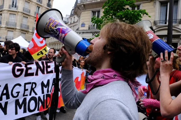 Nsanlar Mayıs 2023 Paris Fransa Düzenlenen Geleneksel Mayıs Çalışma Yürüyüşüne — Stok fotoğraf