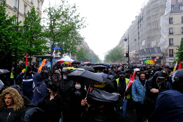 Pessoas Participam Tradicional Marcha Trabalho Dia Maio Dia Mobilização Contra — Fotografia de Stock