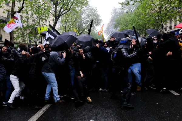 Podczas Majowego Marszu Robotniczego Który Był Dniem Mobilizacji Przeciwko Francuskiej — Zdjęcie stockowe