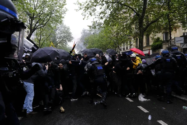 Polícia Choque Entrou Confronto Com Manifestantes Durante Marcha Trabalho Dia — Fotografia de Stock