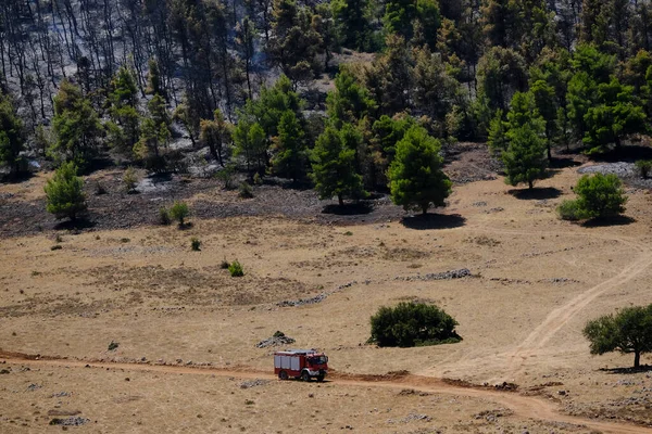 Brandbil Som Löpeld Rasar Varybobi Området Nära Aten Grekland Augusti — Stockfoto