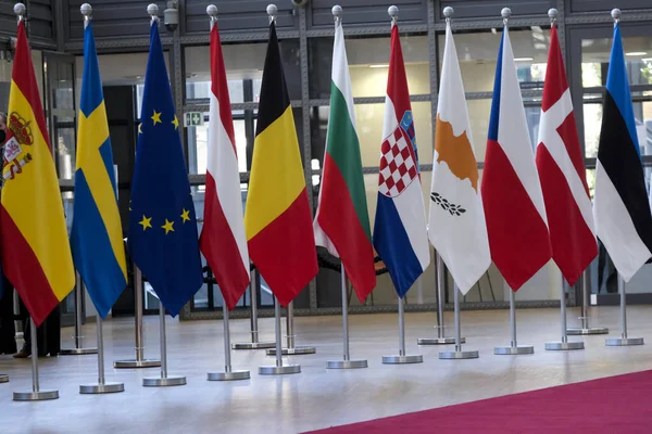 Bruselu Dne Března2022 Vlajky Člena Evropy Budově Rady — Stock fotografie