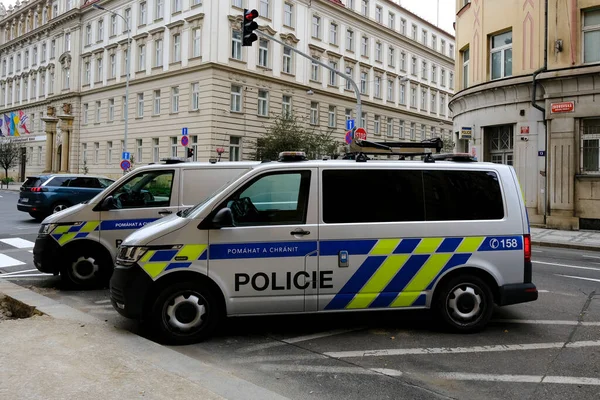 Ein Polizeiauto Auf Der Straße Prag Oktober 2022 — Stockfoto
