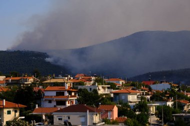 Yunanistan 'ın Atina kentindeki Villia köyünde 17 Ağustos 2021' de bir orman yangını gibi duman yükseliyor.