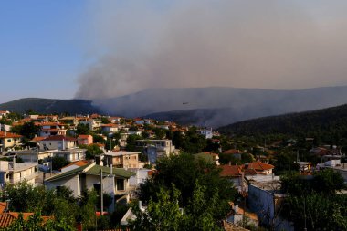 Yunanistan 'ın Atina kentindeki Villia köyünde 17 Ağustos 2021' de bir orman yangını gibi duman yükseliyor.