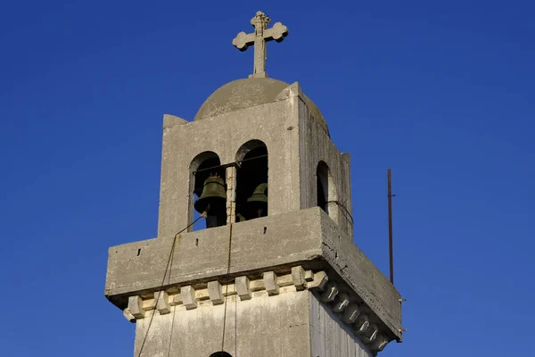 Pohled Věžové Hodiny Vedle Ortodoxního Kostela Ithace Řecko Července 2021 — Stock fotografie