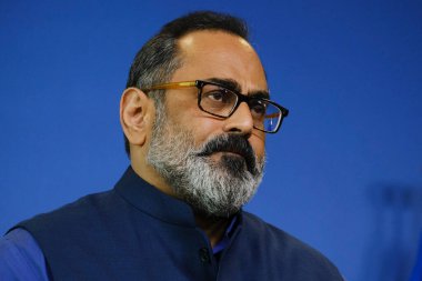 Hindistan Dışişleri Bakanı Rajeev Chandrasekhar, 16 Mayıs 2023 'te Belçika' nın Brüksel kentinde düzenlenen AB-Hindistan Ticaret ve Teknoloji Konseyi basın toplantısında basın mensuplarına seslendi.