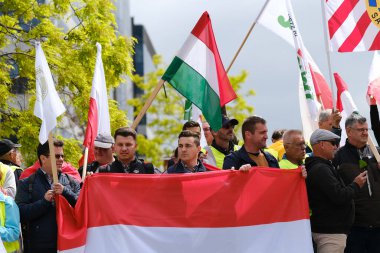 23 Mayıs 2023 'te Brüksel, Belçika' da AB 'nin tarım politikasına karşı AB Komisyonu ofisleri önünde protesto eylemleri yapan Avrupalı çiftlik hayvanları ve çiftçiler.