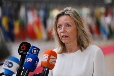 Kajsa OLONGREN, Savunma Bakanı 23 Mayıs 2023 'te Belçika' nın Brüksel kentindeki Avrupa Konseyi karargahına AB Savunma Bakanları toplantısına katılmak üzere geldi..