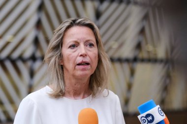 Kajsa OLONGREN, Savunma Bakanı 23 Mayıs 2023 'te Belçika' nın Brüksel kentindeki Avrupa Konseyi karargahına AB Savunma Bakanları toplantısına katılmak üzere geldi..