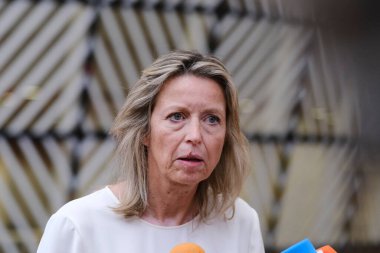 Kajsa OLONGREN, Savunma Bakanı 23 Mayıs 2023 'te Belçika' nın Brüksel kentindeki Avrupa Konseyi karargahına AB Savunma Bakanları toplantısına katılmak üzere geldi..