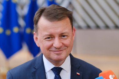 Savunma Bakanı Mariusz Blaszczak, 23 Mayıs 2023 'te Belçika' nın Brüksel kentindeki Avrupa Konseyi genel merkezinde yapılacak AB Savunma Bakanları toplantısına katılmak üzere geldi..