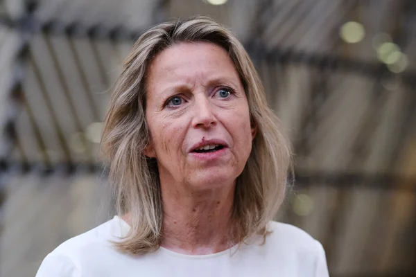 stock image Kajsa OLLONGREN ,Minister for Defence arrives to attend in meeting of EU Defence Ministers at the European Council headquarters in Brussels, Belgium on May 23, 2023.