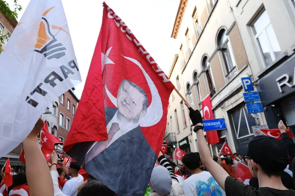 Erdogan Török Elnök Támogatói 2023 Május Brüsszelben Belgium Lezajlott Választások — Stock Fotó