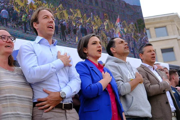 stock image Vlaams Belang member Barbara Pas attends at a protest meeting of Flemish far-right party Vlaams Belang in Brussels, Belgium on May 29, 2023.