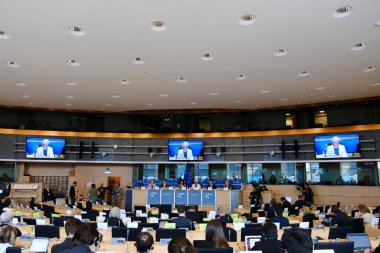 Avrupa Merkez Bankası (ECB) Başkanı Christine Lagarde, 5 Haziran 2023 'te Belçika' nın Brüksel kentinde bulunan AB Parlamentosu 'nun Ekonomik İşler Komitesi' ne katıldı..