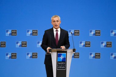 NATO Genel Sekreteri Jens Stoltenberg, NATO savunma bakanlarının 16 Haziran 2023 'te Brüksel, Belçika' daki NATO genel merkezinde yaptıkları toplantı sonrasında basın toplantısında konuştu..