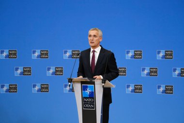 NATO Genel Sekreteri Jens Stoltenberg, NATO savunma bakanlarının 16 Haziran 2023 'te Brüksel, Belçika' daki NATO genel merkezinde yaptıkları toplantı sonrasında basın toplantısında konuştu..