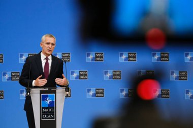 NATO Genel Sekreteri Jens Stoltenberg, NATO savunma bakanlarının 16 Haziran 2023 'te Brüksel, Belçika' daki NATO genel merkezinde yaptıkları toplantı sonrasında basın toplantısında konuştu..