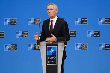 NATO Genel Sekreteri Jens Stoltenberg, NATO savunma bakanlarının 16 Haziran 2023 'te Brüksel, Belçika' daki NATO genel merkezinde yaptıkları toplantı sonrasında basın toplantısında konuştu..