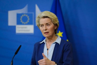 Avrupa Komisyonu Başkanı Ursula von der Leyen, Komisyon Heyeti 'nin Belçika' nın Brüksel kentindeki AB karargahında yaptığı toplantı sonrasında basın toplantısında konuştu. 20, 2023.