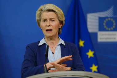 Avrupa Komisyonu Başkanı Ursula von der Leyen, Komisyon Heyeti 'nin Belçika' nın Brüksel kentindeki AB karargahında yaptığı toplantı sonrasında basın toplantısında konuştu. 20, 2023.