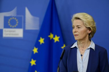 Avrupa Komisyonu Başkanı Ursula von der Leyen, Komisyon Heyeti 'nin Belçika' nın Brüksel kentindeki AB karargahında yaptığı toplantı sonrasında basın toplantısında konuştu. 20, 2023.