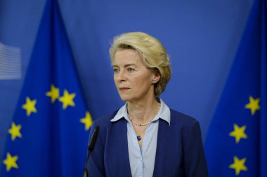 Avrupa Komisyonu Başkanı Ursula von der Leyen, Komisyon Heyeti 'nin Belçika' nın Brüksel kentindeki AB karargahında yaptığı toplantı sonrasında basın toplantısında konuştu. 20, 2023.