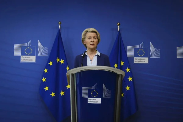 Předseda Evropské Komise Ursula Von Der Leyen Vystoupí Mediální Konferenci — Stock fotografie
