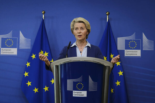 European Commission President Ursula von der Leyen speaks during a media conference after a meeting of the College of Commissioners at EU headquarters in Brussels, Belgium on Jun. 20, 2023.