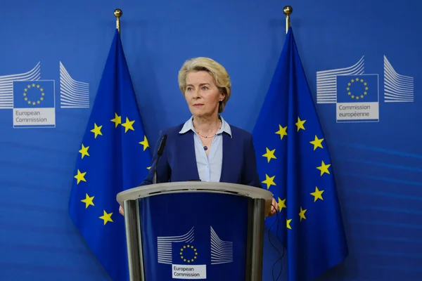 European Commission President Ursula Von Der Leyen Speaks Media Conference — Stock Photo, Image
