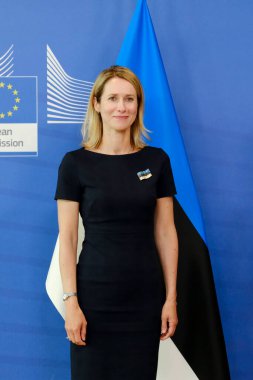 Avrupa Komisyonu Başkanı Ursula von der Leyen, 28 Haziran 2023 'te Brüksel, Belçika' daki AB genel merkezinde gerçekleşen görüşme öncesinde Estonya Başbakanı Kaja Kallas 'ı karşıladı..