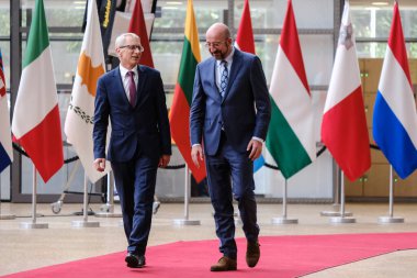 AB Konseyi Başkanı Charles Michel, Bulgaristan Başbakanı Nikolay Denkov 'u 28 Haziran 2023' te Brüksel, Belçika 'daki AB genel merkezinde karşıladı.