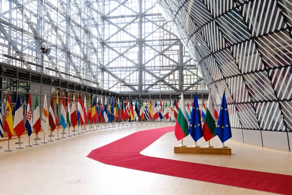 Europäische Flagge Und Flagge Bulgariens Den Büros Des Europäischen Rates — Stockfoto