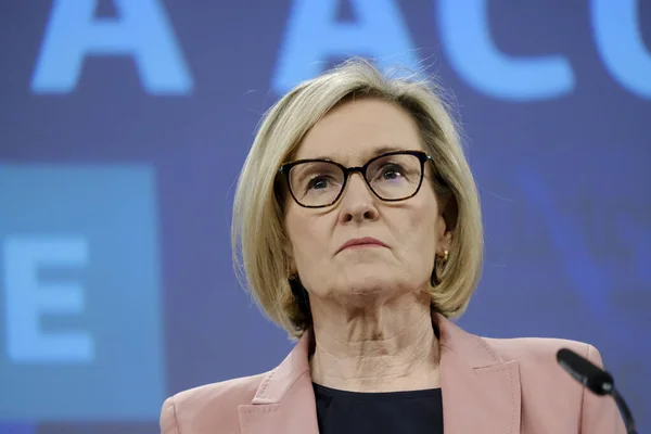 stock image European Commissionner for Financial services Mairead McGuinness speaks during a media conference on financial data access and payments in Brussels, Belgium on June 28, 2023.