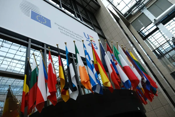 Bruselu Dne Července2023 Pohled Prapor Uvnitř Rady Který Znamenal Převzetí — Stock fotografie