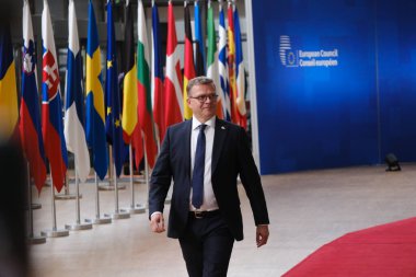 Finlandiya Başbakanı Petteri ORPO, 29 Haziran 2023 'te AB' nin Brüksel 'deki karargahına AB Zirvesi için geldi..