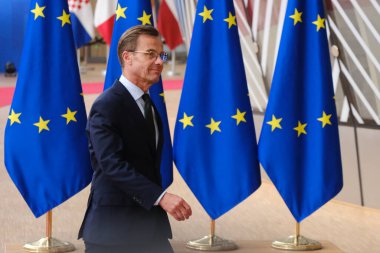 İsveç Başbakanı Ulf Kristersson 29 Haziran 2023 'te Brüksel' deki AB karargahına bir AB Zirvesi için geldi..