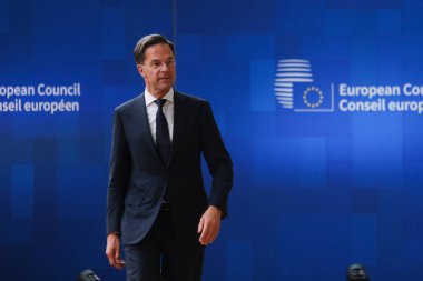 Hollanda Başbakanı Mark Rutte 29 Haziran 2023 'te Brüksel' deki AB karargahına bir AB Zirvesi için geldi..