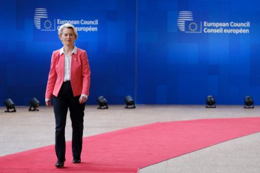 European Commission President Ursula von der Leyen  arrives for a EU Summit, at the EU headquarters in Brussels, on June 29, 2023. clipart