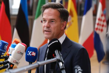 Hollanda Başbakanı Mark Rutte 29 Haziran 2023 'te Brüksel' deki AB karargahına bir AB Zirvesi için geldi..