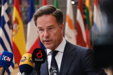 Hollanda Başbakanı Mark Rutte 29 Haziran 2023 'te Brüksel' deki AB karargahına bir AB Zirvesi için geldi..